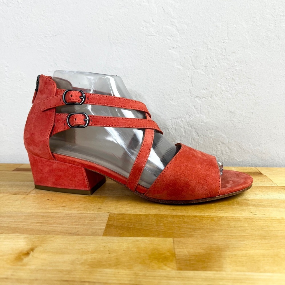 Eileen Fisher Sandal Kyra Strappy Coral Suede Leather Heel Adjustable Size 8